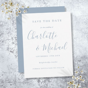 Postal Dusty Blue Script Wedding Guardar la fecha