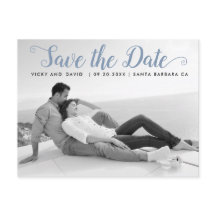 Dusty blue script Wedding Save the Date photo