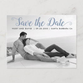 Postal Dusty blue script Wedding Save the Date photo