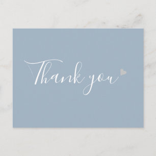 Postal Dusty Blue Silver Heart Script Agradecimiento Come