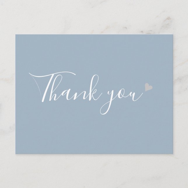 Postal Dusty Blue Silver Heart Script Agradecimiento Empr (Anverso)