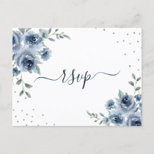 Postal Dusty Blue Slate Floral Boda de Moda Botánica  RSV