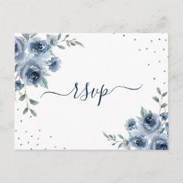 Postal Dusty Blue Slate Floral Boda de Moda Botánica RSV