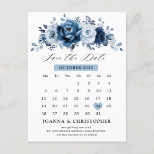 Postal Dusty Blue Slate Navy Botanical Save the Date