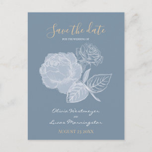 Postal Dusty Blue Watercolor Gilded Rosa Save the Date