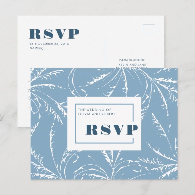 Postal Dusty Blue Wedding Minimalista RSVP (Anverso / Reverso)