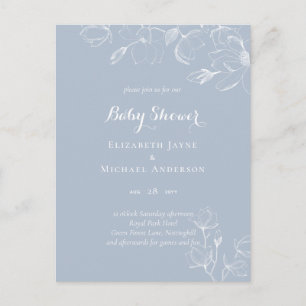 Postal Dusty Blue White Magnolias Baby Shower