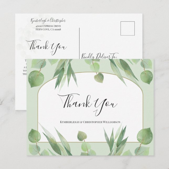 Postal Dusty Green Boho Geométrico Arco de Boda Agradecim (Anverso / Reverso)