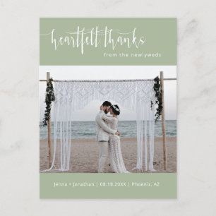 Postal Dusty Green Modern Minimal Boda Foto Gracias