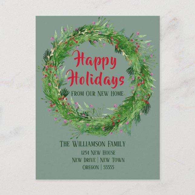 Postal Dusty Green  Nuevo Hogar Felices Fiestas (Anverso)