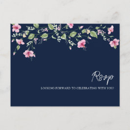 Postal Dusty Navy Blue Pink Hibiscus Bloom Shower