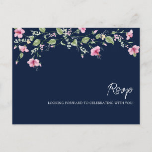 Postal Dusty Navy Blue Pink Hibiscus Bloom Shower