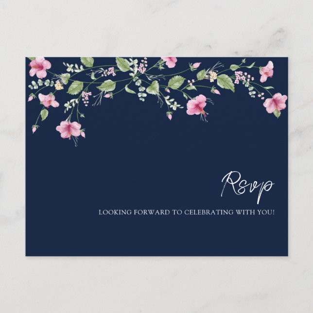 Postal Dusty Navy Blue Pink Hibiscus Bloom Shower (Anverso)