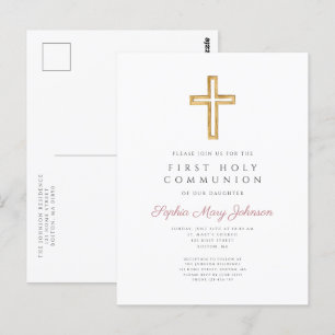 Postal Dusty Pink Cross Religion Boy First Communiation