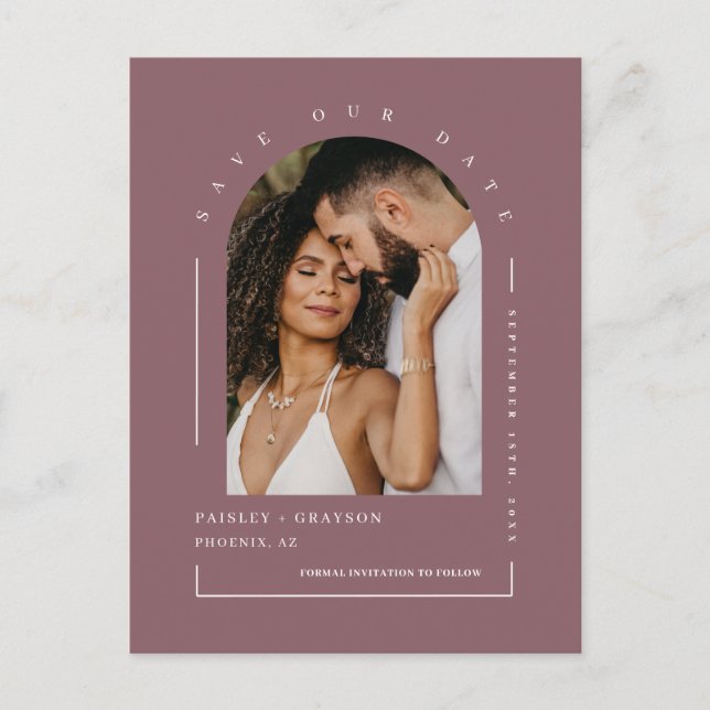 Postal Dusty Purple Boho Arch Foto Código QR Guardar Nues (Anverso)