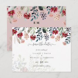 Postal Dusty Rosa Borgoña Boda Floral