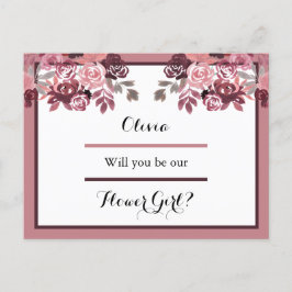 Postal Dusty Rosa Burgundy Flower Girl Request Card