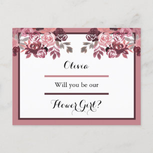 Postal Dusty Rosa Burgundy Flower Girl Request Card