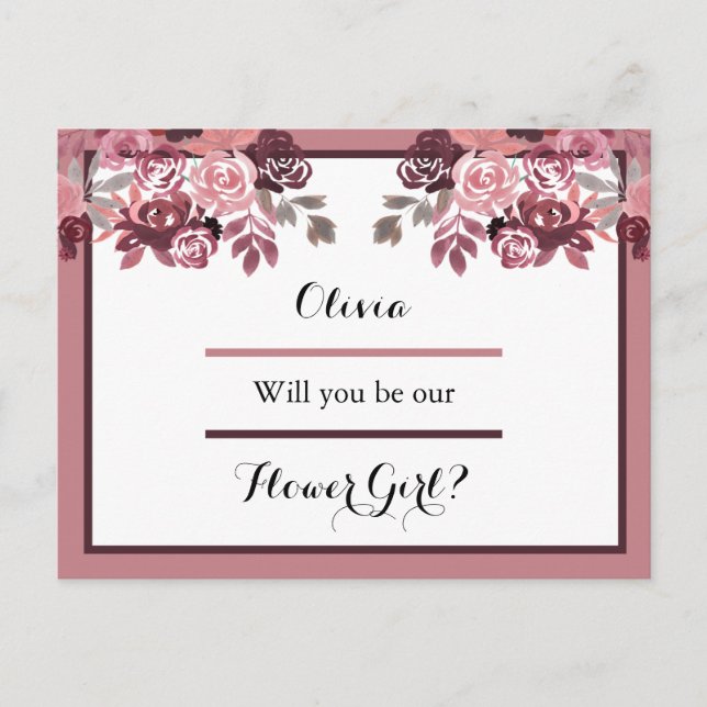 Postal Dusty Rosa Burgundy Flower Girl Request Card (Anverso)