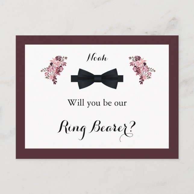Postal Dusty Rosa Burgundy Ring Bearer Request Card (Anverso)