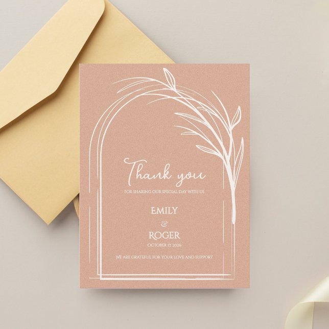 Postal Dusty Rose Arco Sencillo Botánico Agradecimiento d (Dusty Rose Minimalist Arch Botanical Wedding Thank You Card | Romantic Elegant Thank You Note)