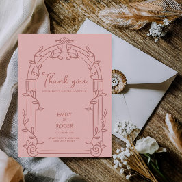Postal Dusty Rose Ornate Arch Botanical Wedding Thank You
