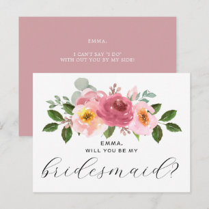 Postal Dusty Rose   Rosa Pálido Floral Dama de Honor 