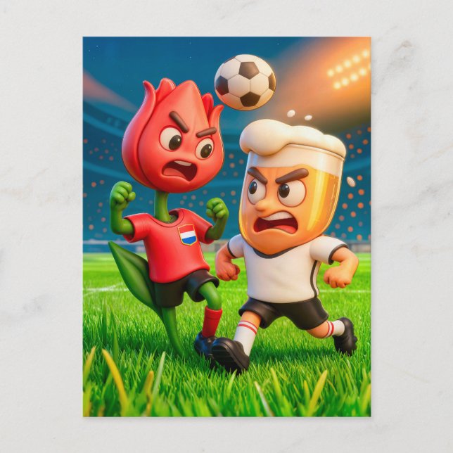 Postal Dutch tulip versus German beer glass soccer duel (Anverso)