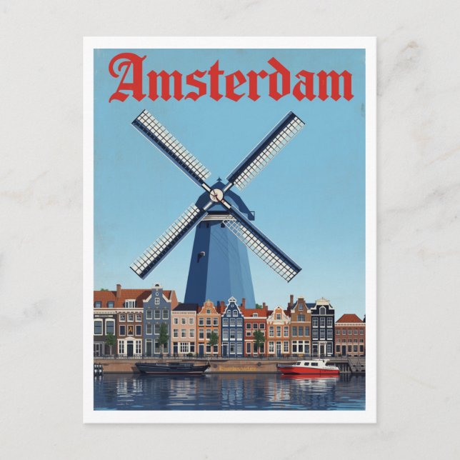 Postal Dutch Windmill and Canal Scene Amsterdam (Anverso)