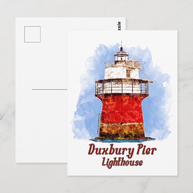 Postal Duxbury Pier Lighthouse Watercolor - Massachusetts (Anverso / Reverso)