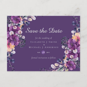 Postal Dynasty Wedding Save The Date Purple Ginger Floral