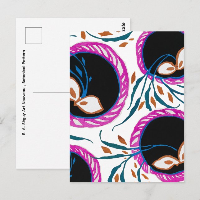 Postal  E. A. Séguy Art Nouveau , Patrón Botánico  (Anverso / Reverso)