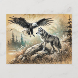 Postal Eagle and Wolf in Wild Landscape