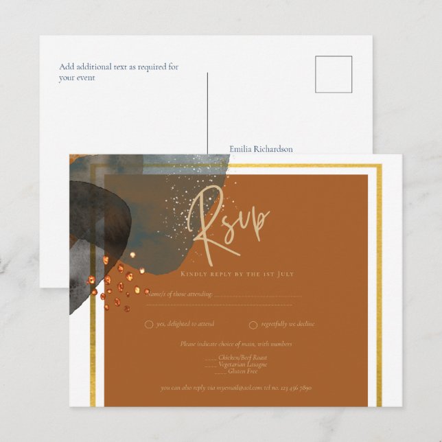 Postal Earth Tones Boda Terracotta Green Gold Resumen (Anverso / Reverso)