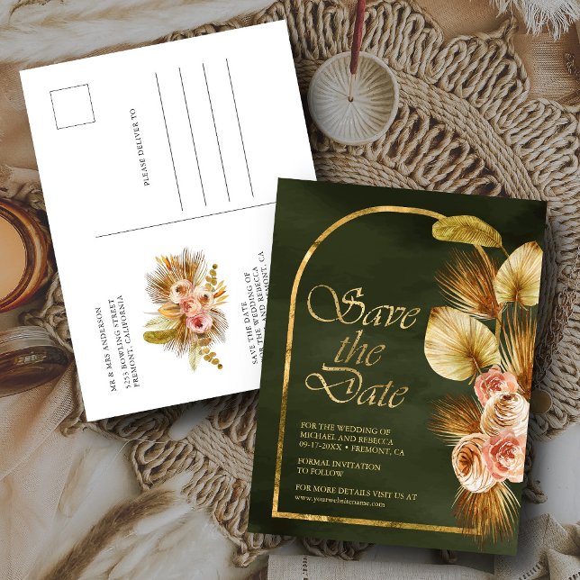 Postal Earthy Floral Arch Palm Sage Green Salven La Fecha (Subido por el creador)