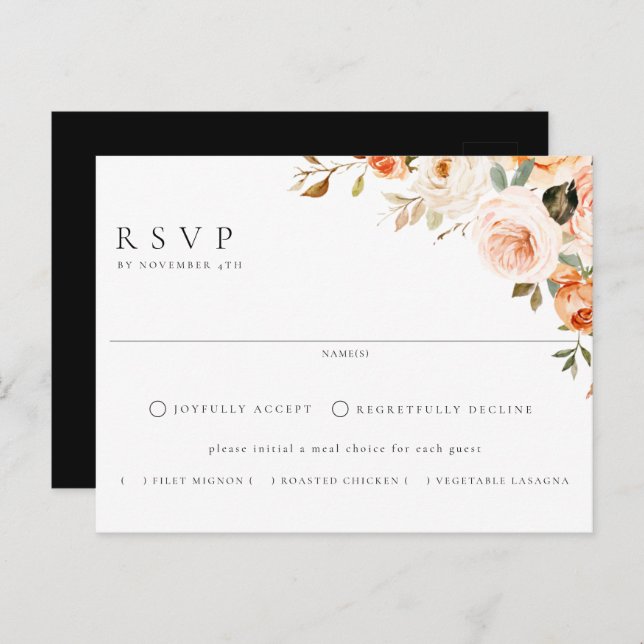Postal Earthy Otoño Floral Meal Choice Wedding RSVP (Anverso / Reverso)