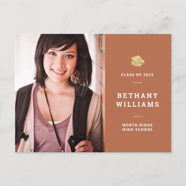 Postal Earthy Rust Naranja Graduación moderna de fotograf (Anverso)