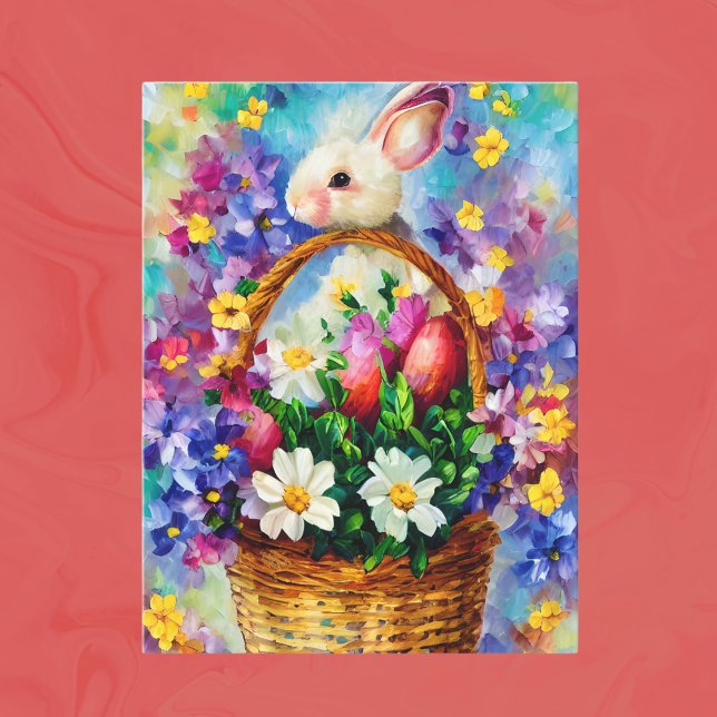 Postal Easter Basket, Flowers and Bunny Oil Painting (Subido por el creador)