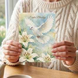 Postal Easter Blessings Christian Dove & Lily Watercolor