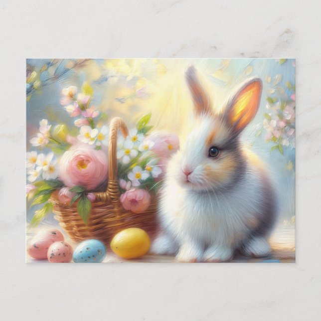 Postal Easter Bunny with Basket and Painted Eggs Postcard (Anverso)