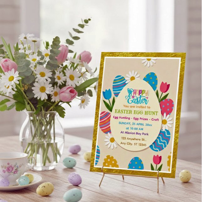 Postal Easter Egg Hunt | Gold Frame Floral Holiday (Subido por el creador)