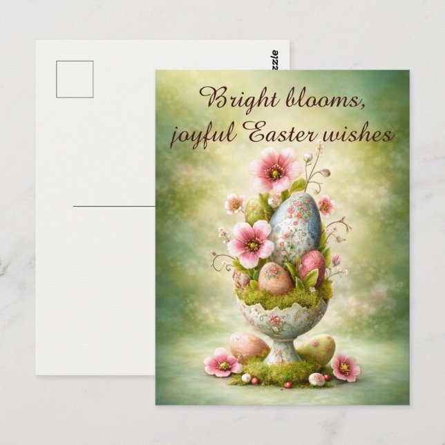 Postal Easter Greeting Card Floral Eggs Spring Garden (Anverso / Reverso)