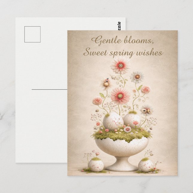 Postal Easter Greeting Card Floral Soft Spring Elegant (Anverso / Reverso)