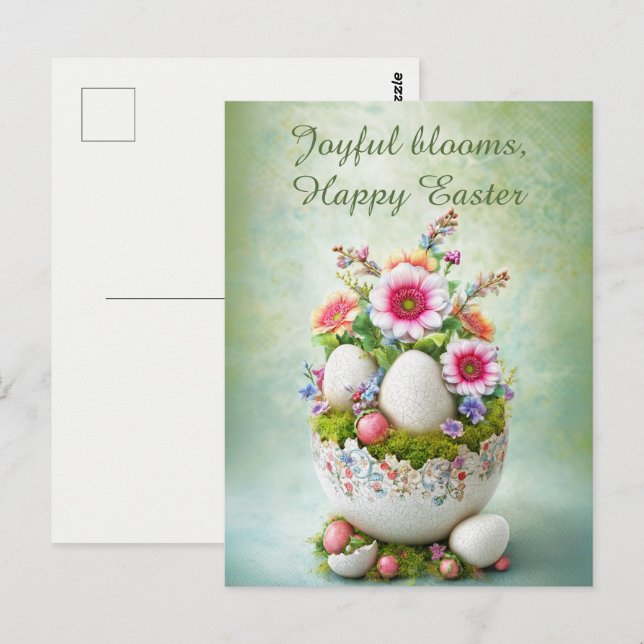 Postal Easter Greeting Card Floral Spring Elegant (Anverso / Reverso)