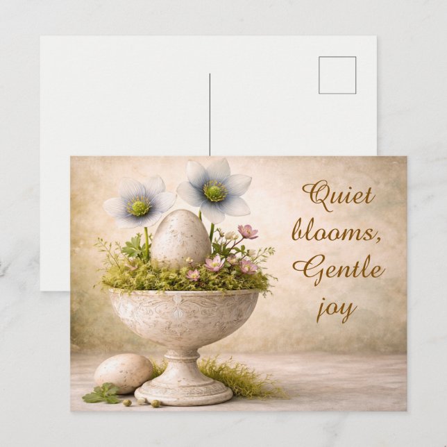Postal Easter Greeting Card Minimal Floral Spring (Anverso / Reverso)