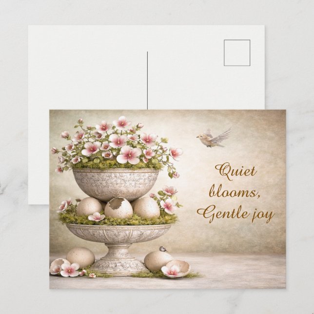 Postal Easter Greeting Card Minimal Floral Spring (Anverso / Reverso)