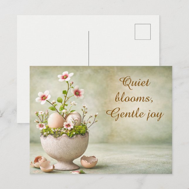 Postal Easter Greeting Card Minimal Floral Spring (Anverso / Reverso)