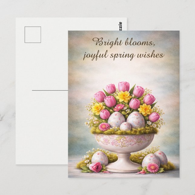 Postal Easter Greeting Card Tulips Floral Spring (Anverso / Reverso)