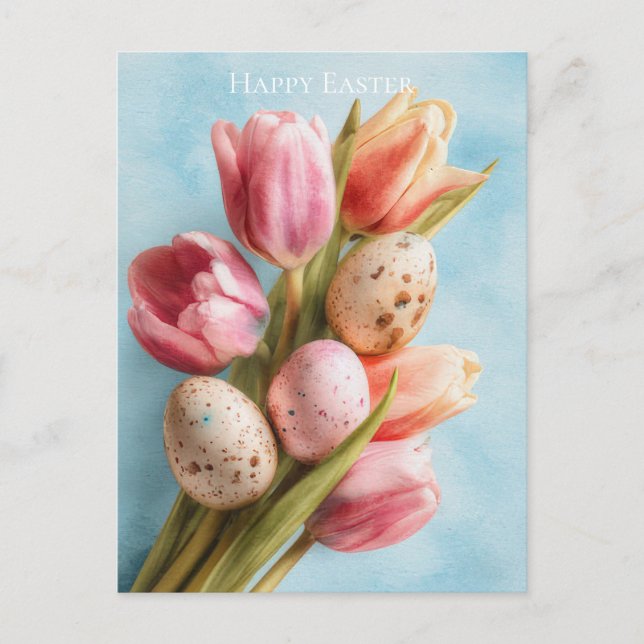 Postal Easter Postcard with Flowers and Easter Eggs (Anverso)