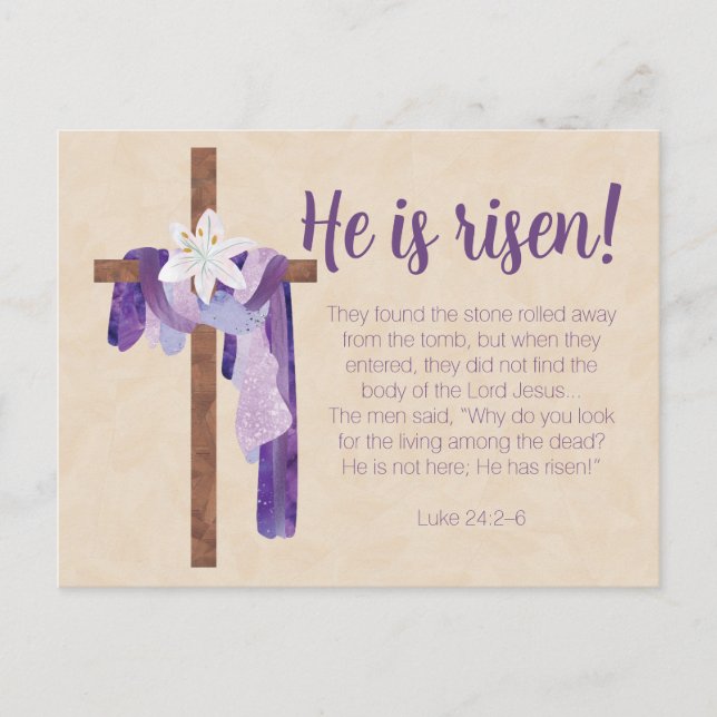Postal Easter Sunday Invitation Cross Lily Purple (Anverso)
